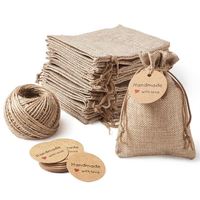 Pochette en jute couleur nature avec logo personnalisé en gros emballage de bijoux cadeau sac à cordon en chanvre Hesse avec carte