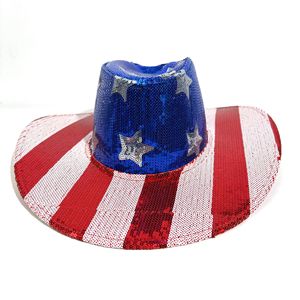 Sombrero Vaquero Unisex con Bordado de Lentejuelas Rojo, Blanco y Azul, <span class=keywords><strong>Bandera</strong></span> Americana, Estrella de Cinco Puntas y Rayas - 100% Poliéster - Product Image 4