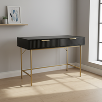 Table console à 2 tiroirs en bois noir faite à la main avec poignées dorées, 1 pièce