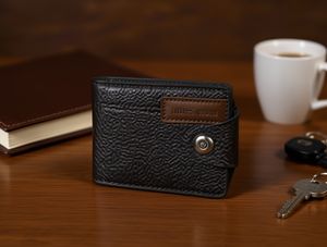 Portafoglio da uomo in vera pelle con chiusura a bottone singolo, set con confezione regalo - Product Image 2