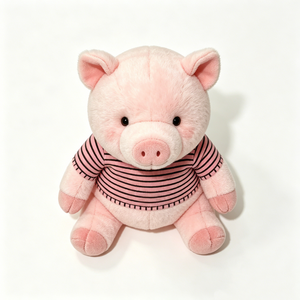Peluche cochon rose personnalisée, cochon en peluche avec pull, poupée cochon à chemise rayée, cochon en peluche rond et assis, cochon de ferme en peluche - Product Image 3