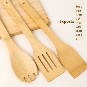 Lot de 6 ustensiles de cuisine en bambou antidérapants : spatule, cuillère, pelle, spatule carrée à long manche – Fournitures de cuisine en gros - Product Image 3