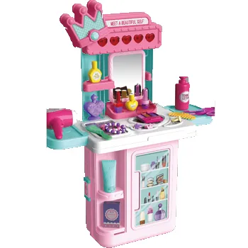 Plastic 4 in 1 Mini Hair Salon Table Shaped Acousto-optic Mobile Dresser Toy Set For Preschool Girl W/ music & light