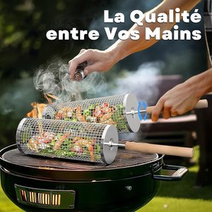 Panier de barbecue rond en acier inoxydable 304 avec roulettes pour grillades en extérieur - Nouveauté 2025 - Product Image 3