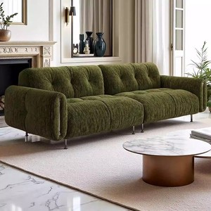 Francés Retro verde Chenille tela de terciopelo 2025 nuevo diseño sofá seccional pequeño apartamento 3 plazas nube sofá sala de estar sofá - Product Image 1