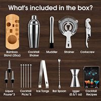 Outils de mixologie pour la préparation de boissons, kit de barman, ensemble de shaker Boston avec acier inoxydable 304 et support en bois de bambou, respectueux de l'environnement