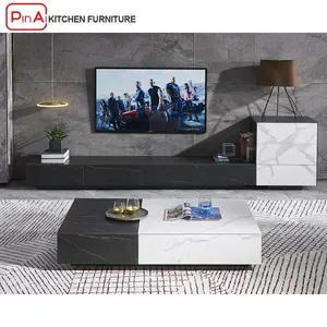 PINAI white black simple design floor tv cabinet tv stand and coffee table set