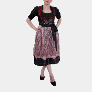 Vestido Tradicional Alemán para Mujer, Negro con Encaje Rojo, Delantal, Corsé Ajustado, Largo hasta la Rodilla, Estilo Vintage, Conjunto para Festivales - Product Image 2