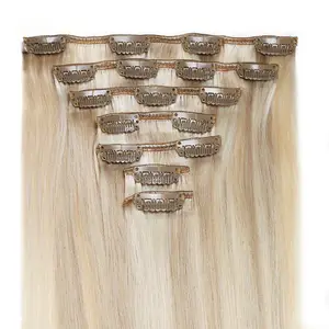 wholesale real 100% human hair raw natural remy hair brazilian blonde virgin double seamless clip in hair extension 24 inch