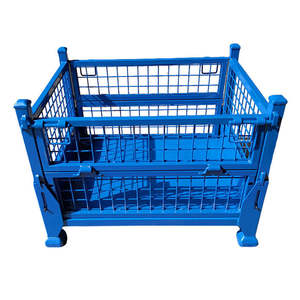 Ağır galvanizli çelik depolama kafesi palet kutusu <span class=keywords><strong>Metal</strong></span> kafes kaynağı için elektrostatik toz boyama istiflenebilir katlanabilir - Product Image 6