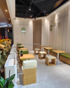 Conjunto de Asientos Modernos para Cafetería con Mesa de Madera Clara y Sofá Banqueta de Cuero PU para Cafetería o <span class=keywords><strong>Bistro</strong></span> - Product Image 6