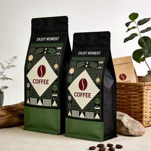 Bolsa de Embalaje de Papel de Aluminio con Fondo Plano y Válvula de Aire, Impresa Personalizada en Negro Mate para Granos de Café - Product Image 1