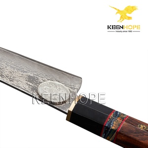 Couteau artisanal KEENHOPE 8 pouces Kiritsuke, acier Damas 89 couches avec cœur VG10, incrustation corne <span class=keywords><strong>de</strong></span> buffle et pierre <span class=keywords><strong>de</strong></span> mamouth, manche en bois <span class=keywords><strong>de</strong></span> fer américain - Product Image 4