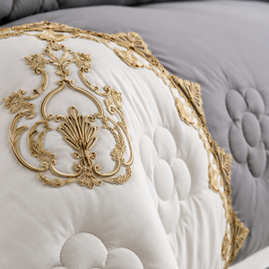 Ensemble de literie brodé personnalisable en gros avec médaillon, couvre-lit contrastant gris et blanc, couette OEM ODM - Product Image 1
