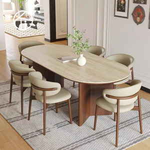 طقم طعام فاخر عصري بتصميم بيضاوي من الأردواز، طاولة طعام خشبية صلبة بتصميم إسكندنافي مع كراسي، أثاث فندقي الأكثر مبيعًا - Product Image 2