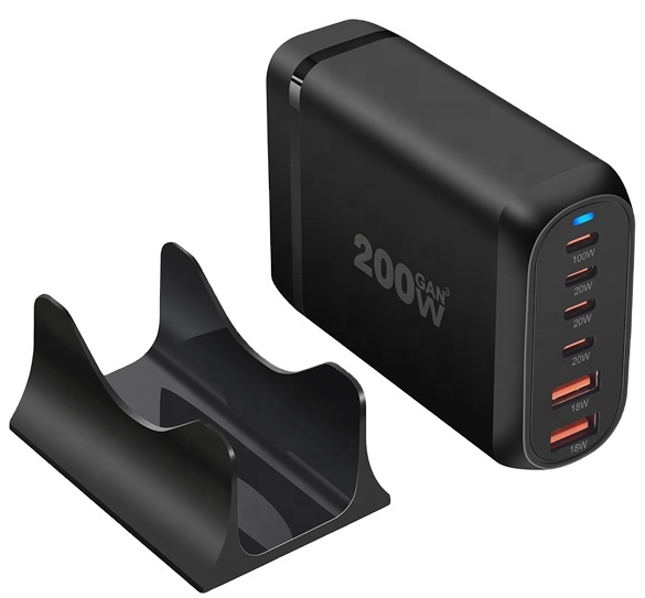 Multi USB C Charger 6 Ports GaN Fast Desktop Charging Station With 200W Laptop Power Adapter for MacBook Pro/Air, IPad, iPhone