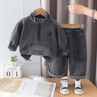 Nouvelle Collection 2026 : Ensemble Deux Pièces Garçon Style Coréen Tendance Automne-Printemps – Haut en Jean Demi-Zip et Pantalon