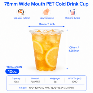 Gobelet à boisson froide biodégradable en plastique PP à paroi simple de 78 mm et 10 oz avec couvercles et logo personnalisé - Product Image 2