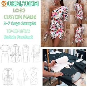 68 Abito Mini Floreale Monospalla Personalizzato ODM OEM con Maniche a Sbuffo e Dettagli Drappeggiati, Vestito Floreale Aderente per Feste e Serate Eleganti Sexy - Product Image 1