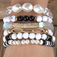 Lot de 5 bracelets élastiques personnalisables en perles de verre, cristaux, pierres précieuses naturelles, style punk, avec copeaux de lapis-lazuli et tubes acryliques