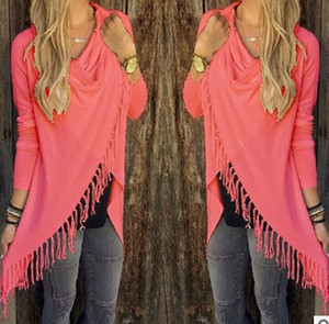 Fashion Wholesale Cheap <strong>Women</strong> Pullover <strong>Cloak</strong> Ladies Slim Slash Tassels Coat - Product Image 1