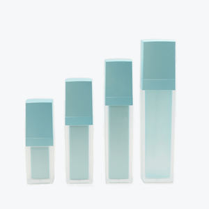 Juego de botellas cosméticas cuadradas azules esmeriladas mate de lujo 15ml 30ml 50ml 100mL botella sin aire acrílica con bomba de doble pared - Product Image 6