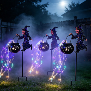 Decoración de Halloween: Caldero de Bruja con Luz para Jardín, Estaca de Bruja Voladora para Exteriores con Efecto de Cascada Luminosa en el Caldero - Product Image 4