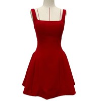 Robe courte élégante pour femmes, rouge et noire, col carré, sans manches, taille haute, jupe évasée, robe de soirée cocktail pour femmes