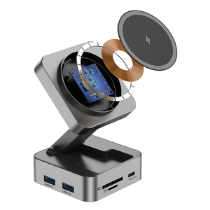 <span class=keywords><strong>Chargeur</strong></span> sans fil pliable multifonctionnel HD4K60hz Gigabit Ethernet USB 3.0 Lecteur de cartes SD TF 15W 10 en 1 Hub USB C magnétique - Product Image 4