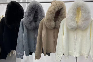 Giacche <span class=keywords><strong>con</strong></span> Cerniera all'Ingrosso Cappotti Personalizzati <span class=keywords><strong>con</strong></span> Cappuccio e Collo in Pelliccia Sintetica Maglione Lavorato a Maglia da Donna - Product Image 2