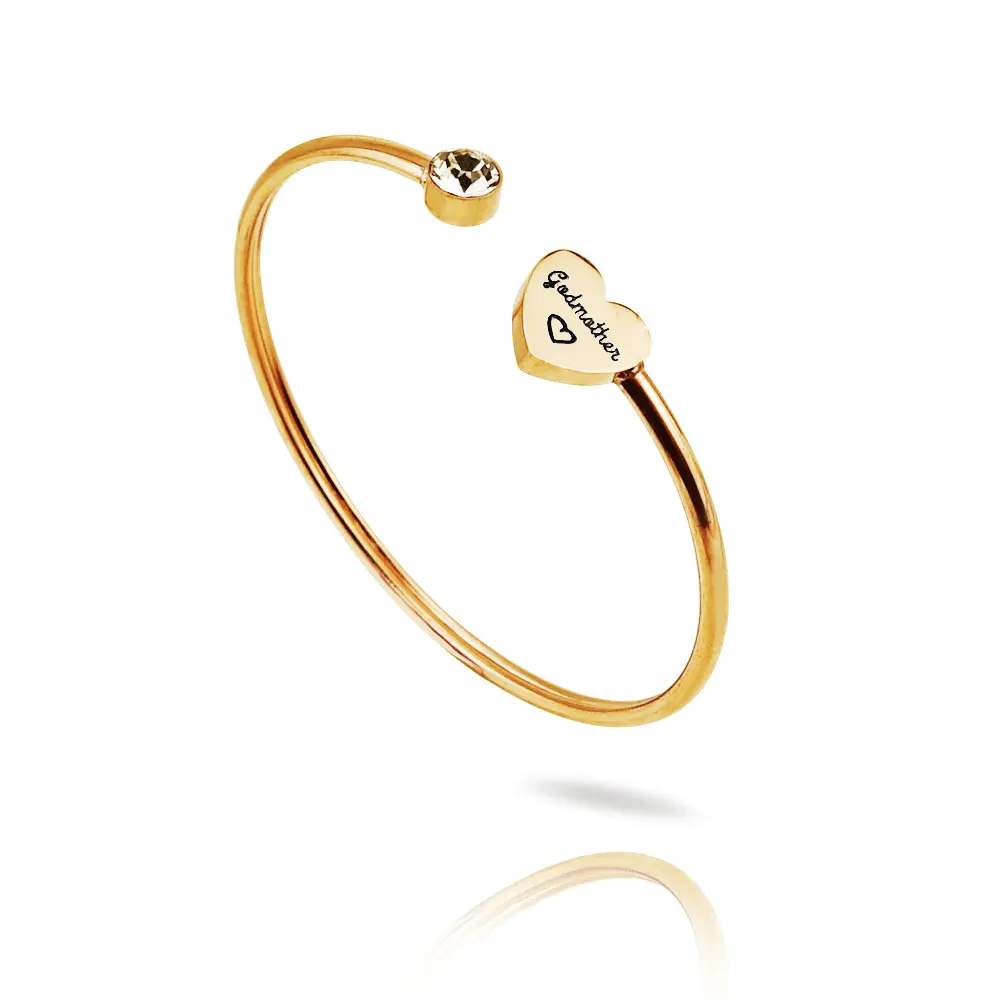 ייצור סיטונאי זהב מצופה נירוסטה להרחיב קאף צמיד צמיד זהב חקוק לב צמיד אחות מתנה