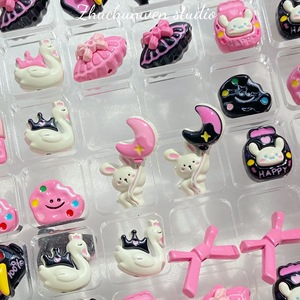 Breloques 3D en métal, motifs Nuages, Lapin, Nœud, <span class=keywords><strong>Série</strong></span> Rose Noir, style Doux et Adorable, pour DIY, pendentifs, fournitures d'artisanat et décorations pour coques de téléphone - Product Image 2