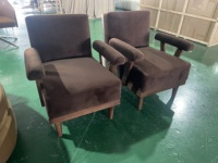 Fauteuil d'appoint en bois massif durable et écologique de style mi-siècle, avec revêtement en velours, pour café, bureau ou maison d'hôtes