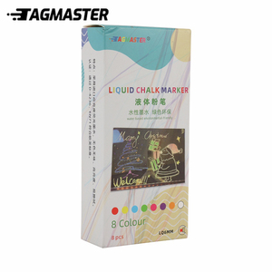 Lot de marqueurs à <span class=keywords><strong>craie</strong></span> <span class=keywords><strong>liquide</strong></span> à pointe plate de 6mm-8 couleurs chacune | Marque Tagmaster - Product Image 1