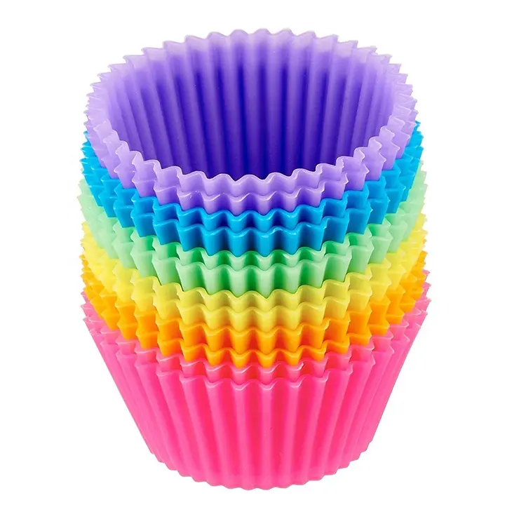 Juego de moldes de silicona para cupcakes, tazas de silicona reutilizables multicolores para hornear, moldes personalizados, herramientas para pasteles, paquete de 36 antiadherentes