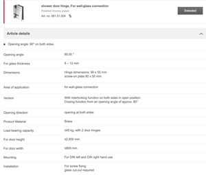 <span class=keywords><strong>บานพับ</strong></span>ฮาเฟเล่สำหรับเชื่อมต่อ<span class=keywords><strong>กระจก</strong></span>ติดผนัง <span class=keywords><strong>บานพับ</strong></span>ชุบโครเมียมขัดเงา - Product Image 5