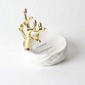 Or blanc Conception <span class=keywords><strong>De</strong></span> Branche D'arbre En Céramique <span class=keywords><strong>De</strong></span> Forme Ovale Savon Plat Pour La Décoration - Product Image 4