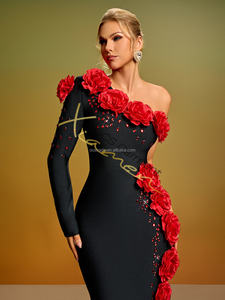 Ocstrade Abiti Da Sera Da <span class=keywords><strong>Donna</strong></span> a fiore 3D con fasciatura monospalla aderenti lungo pavimento <span class=keywords><strong>nero</strong></span> abito Da Sera abito Da Sera <span class=keywords><strong>Donna</strong></span> - Product Image 5