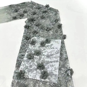 Motivo floreale con perline di pizzo africano con perla e paillettes in Tulle tessuto per il <span class=keywords><strong>vestito</strong></span> di Gala - Product Image 5