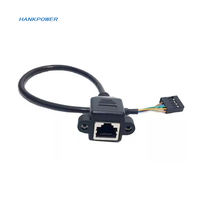 Kabel Ekstensi Jaringan LAN Ethernet OEM USB2.0 Dupont 2.54mm 9pin Female ke RJ45 Female dengan Lubang Sekrup Pemasangan untuk PC Host