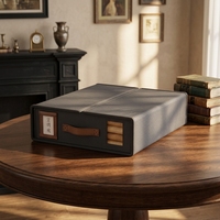 Organisateur de literie Oxford noir moderne respirant avec poignée, couvercle Velcro et panneau transparent 38cm x 32cm x 11.5cm, pliable pour placard