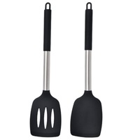 Accessoires de cuisine antiadhésifs de haute qualité Silicone solide tourneur spatule ustensiles 2 pièces Pack outils de cuisson