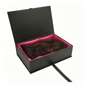 Boîte cadeau magnétique écologique noir-blanc pour perruque avec doublure en satin et ruban, emballage de luxe pour perruques et extensions capillaires, personnalisable - Product Image 6