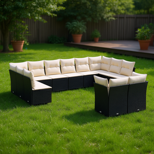 Set Divano da Giardino in Rattan Nero 10+ Posti, Arredamento da Esterno Resistente alle Intemperie, Design Contemporaneo - Product Image 2