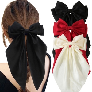Jepit rambut pita besar gaya Perancis jepit rambut pita Satin panjang klip rambut wanita untuk pesta pernikahan aksesori rambut pita sederhana - Product Image 3