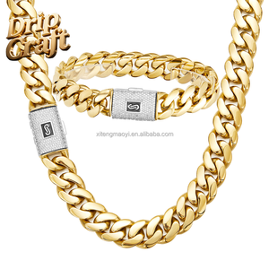 Collana a Catena Cubana Geometrica DC Drip 14G-T in Acciaio Inossidabile Placcato <span class=keywords><strong>Oro</strong></span> 14K con Ossido di Zirconio Stile Hip-hop - Product Image 1