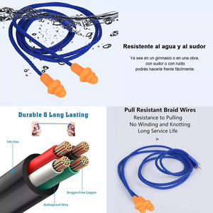 Écouteurs intra-auriculaires filaires avec prise jack 3,5 mm, câble en nylon bleu, écouteurs orange avec télécommande et micro pour le sport et l'isolation du bruit industriel - Product Image 2