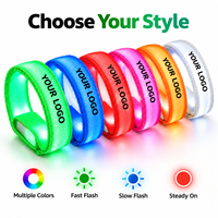 Bracelet LED personnalisé en tissu nylon PP avec impression de logo, sangle réglable à boucle auto-agrippante, bracelet clignotant pour événements