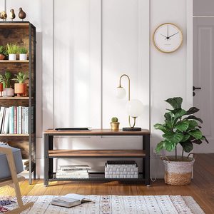 Table de salon Vintage marron foncé, Design <span class=keywords><strong>industriel</strong></span>, cadre métallique, Grain de bois, <span class=keywords><strong>meuble</strong></span> <span class=keywords><strong>TV</strong></span>, Console - Product Image 5