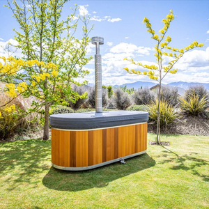 2-4人用ウッドファイアードレッドシダー木製屋外温水浴槽スパウッドファイアードバレルキットセット - Product Image 3